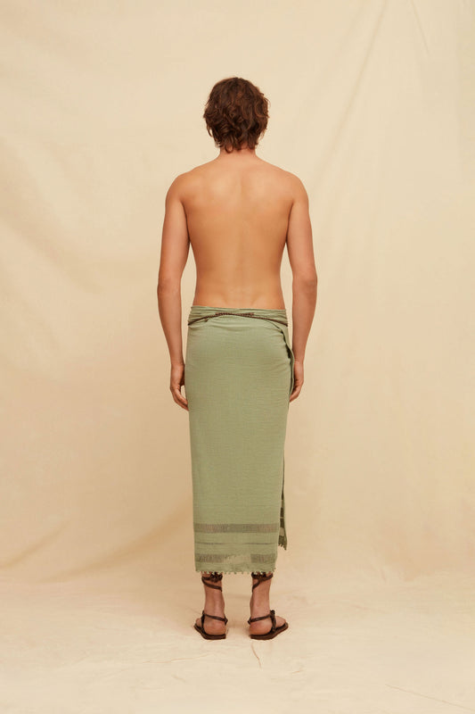Long Pareo Cotton Leather Jute - Sage Green