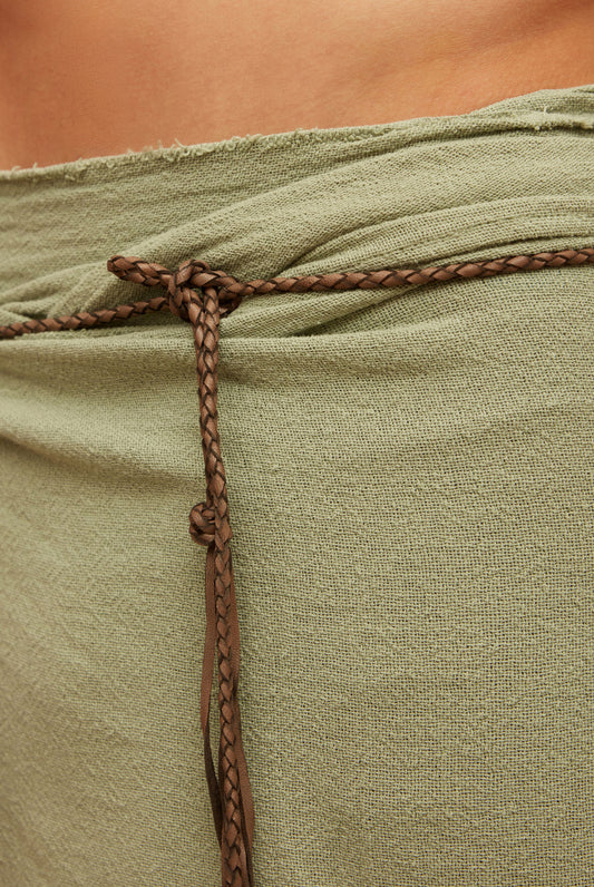 Long Pareo Cotton Leather Jute - Sage Green