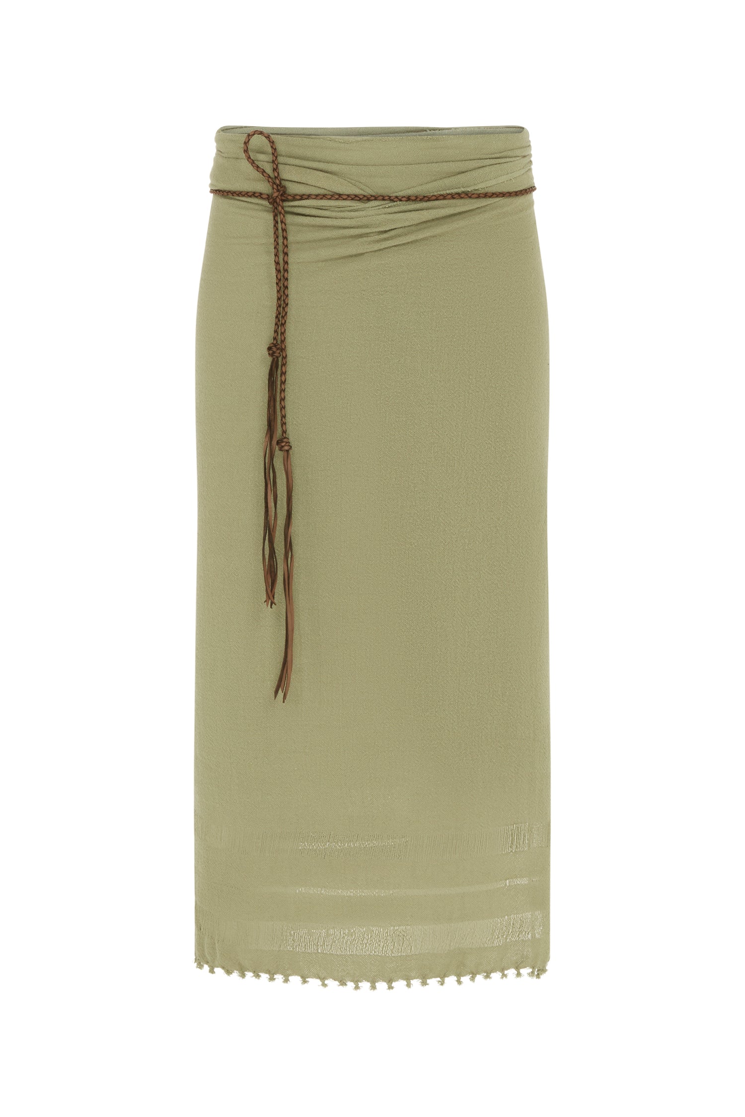 Long Pareo Cotton Leather Jute - Sage Green Product Image