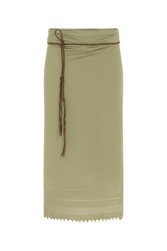 Long Pareo Cotton Leather Jute - Sage Green