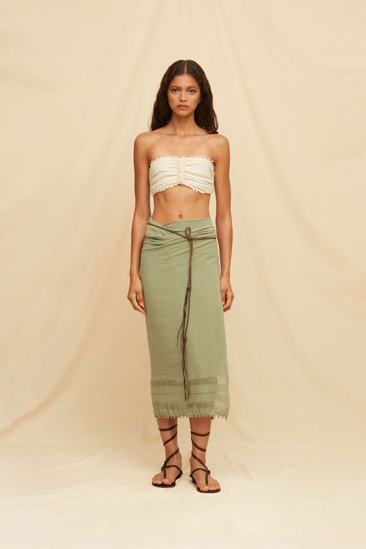 Long Pareo Cotton Leather Jute - Sage Green