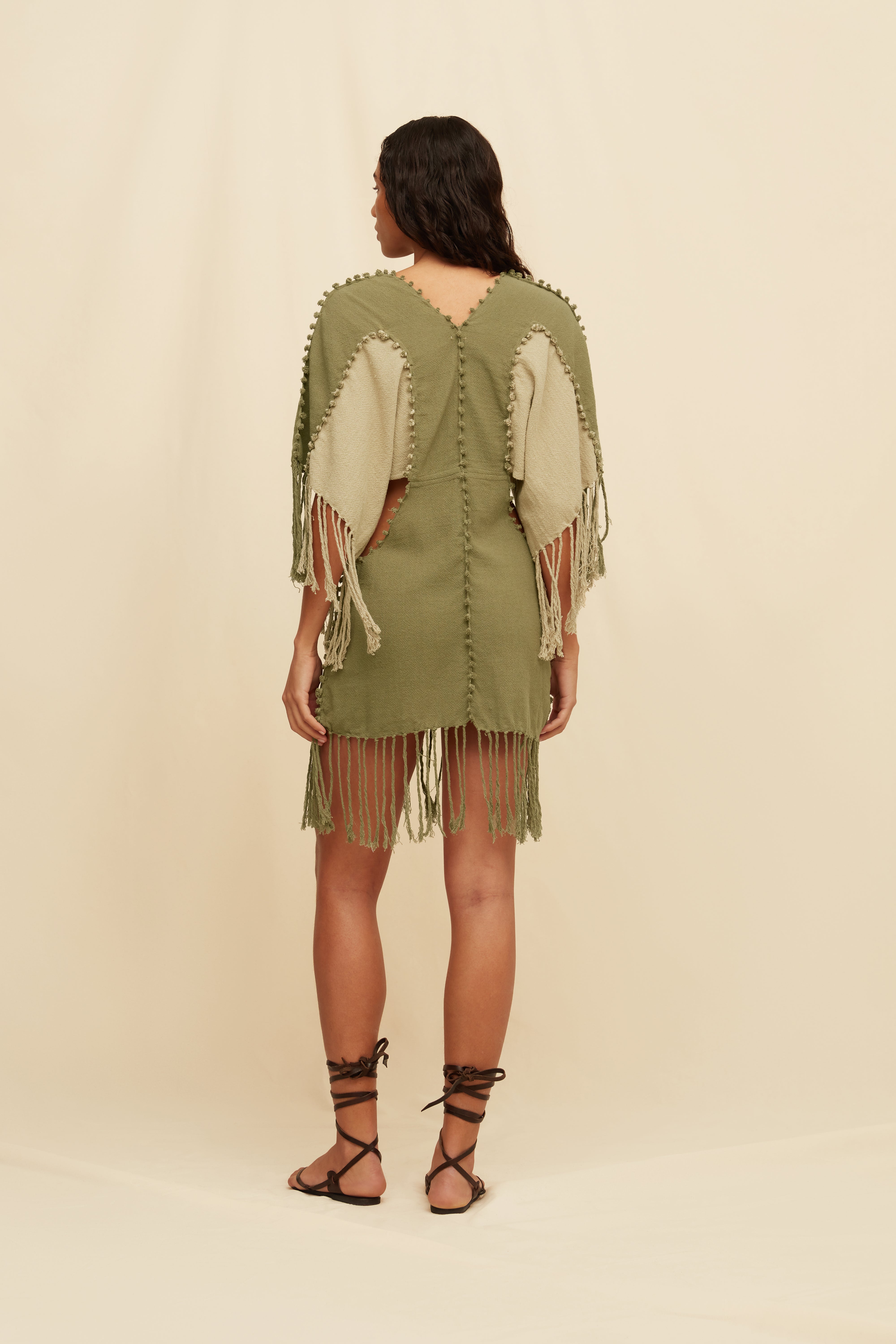 Pochil Mini Dress Cotton Jute - Olive / Sepia