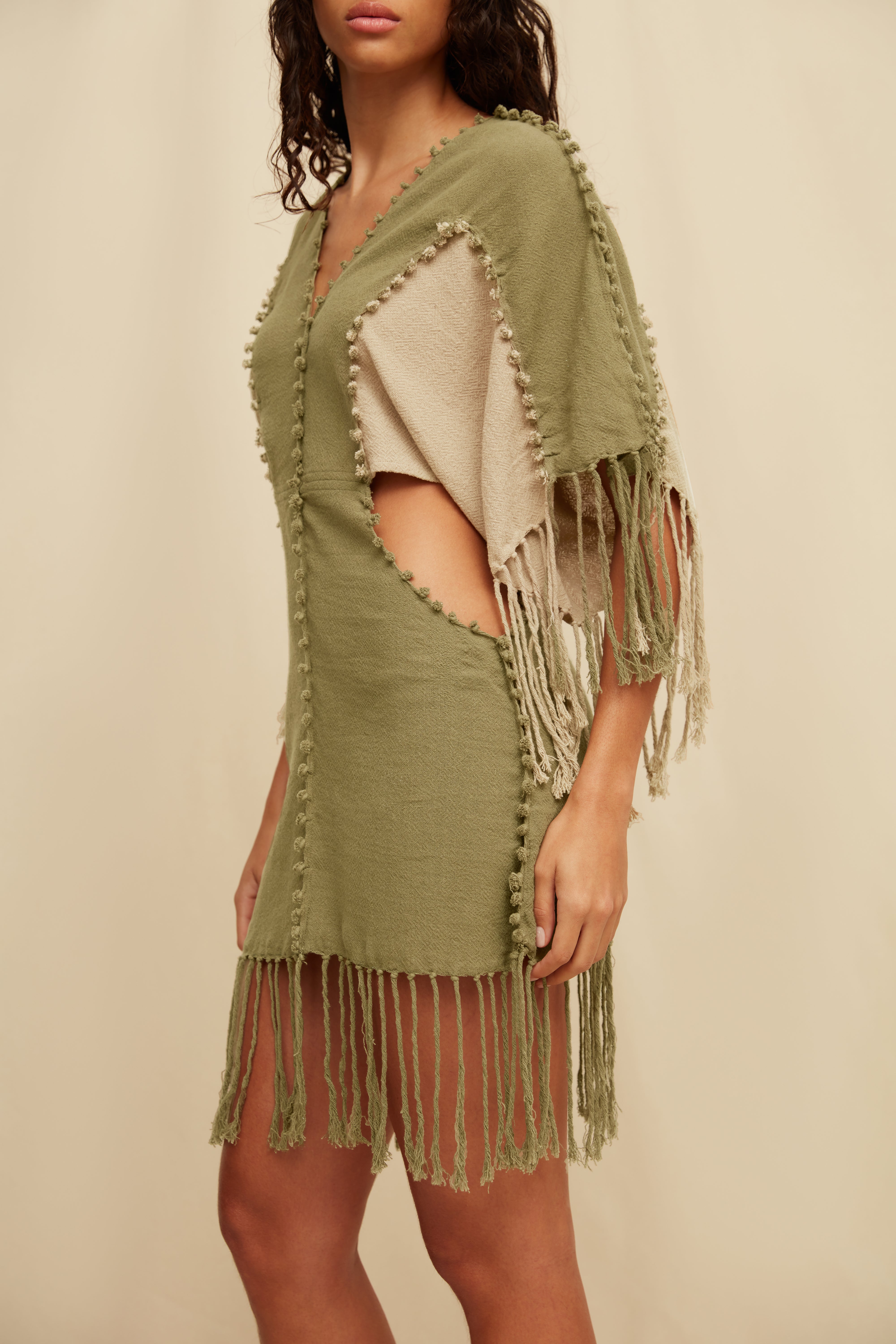 Pochil Mini Dress Cotton Jute - Olive / Sepia