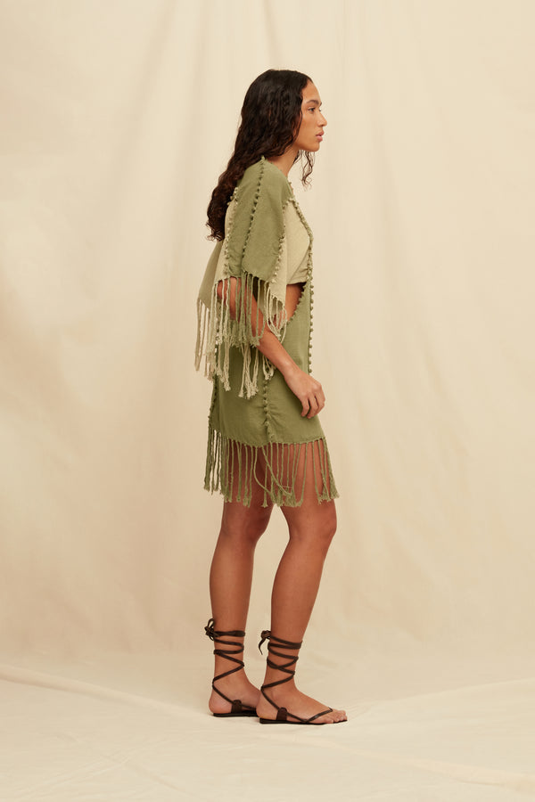 Pochil Mini Dress Cotton Jute - Olive / Sepia