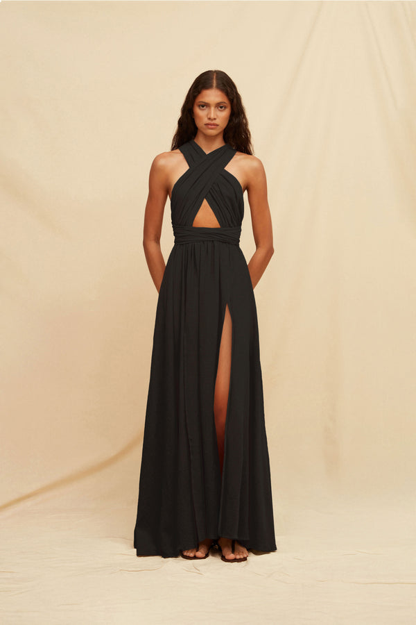Pucte Maxi Dress Artisanal Cotton - Black