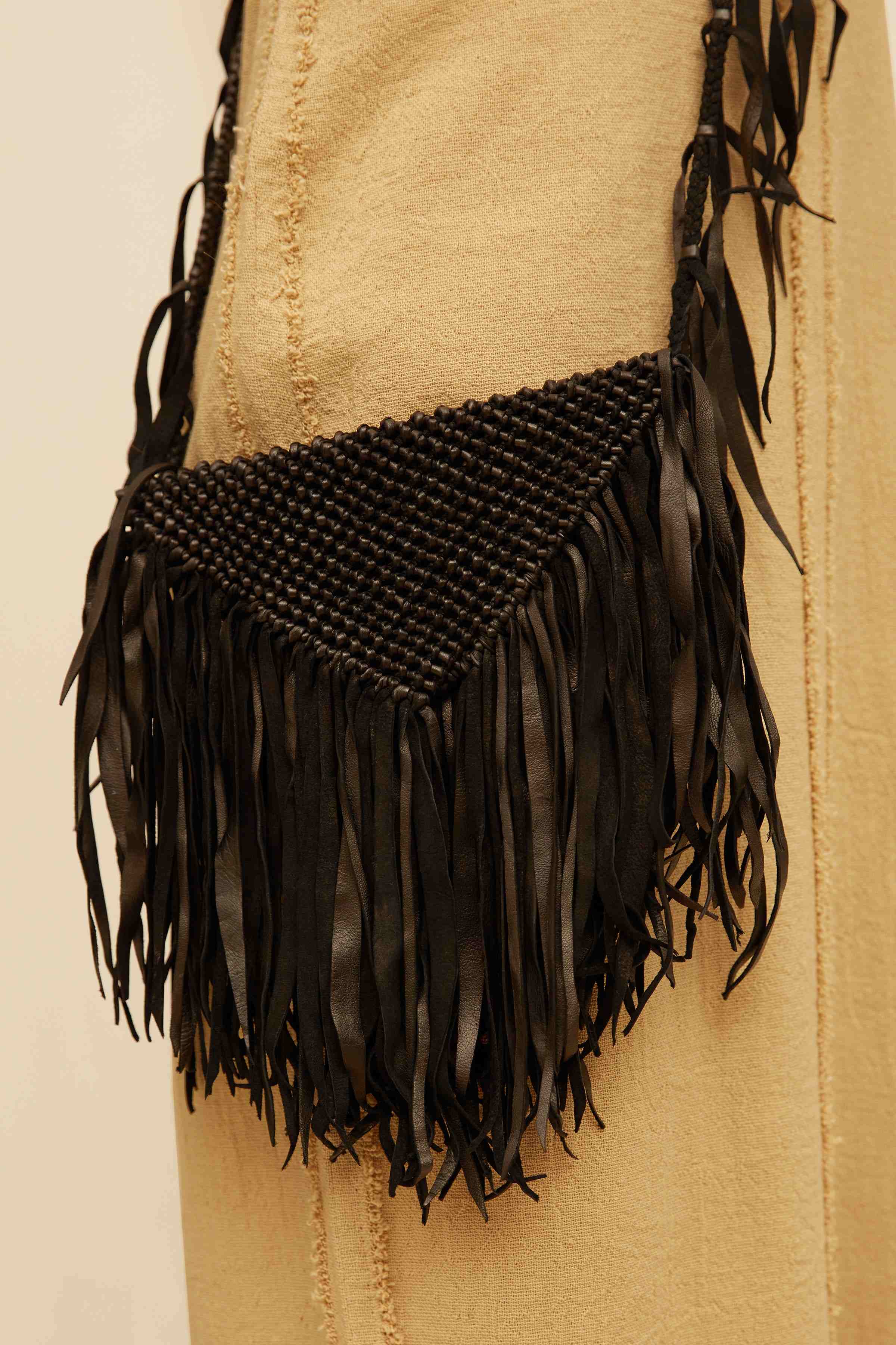 Xiica Bag Macramé Leather - Black
