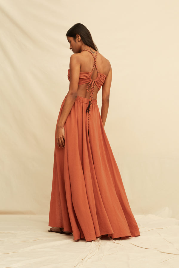 Xpujil Maxi Dress Artisanal Cotton - Burnt Ochre