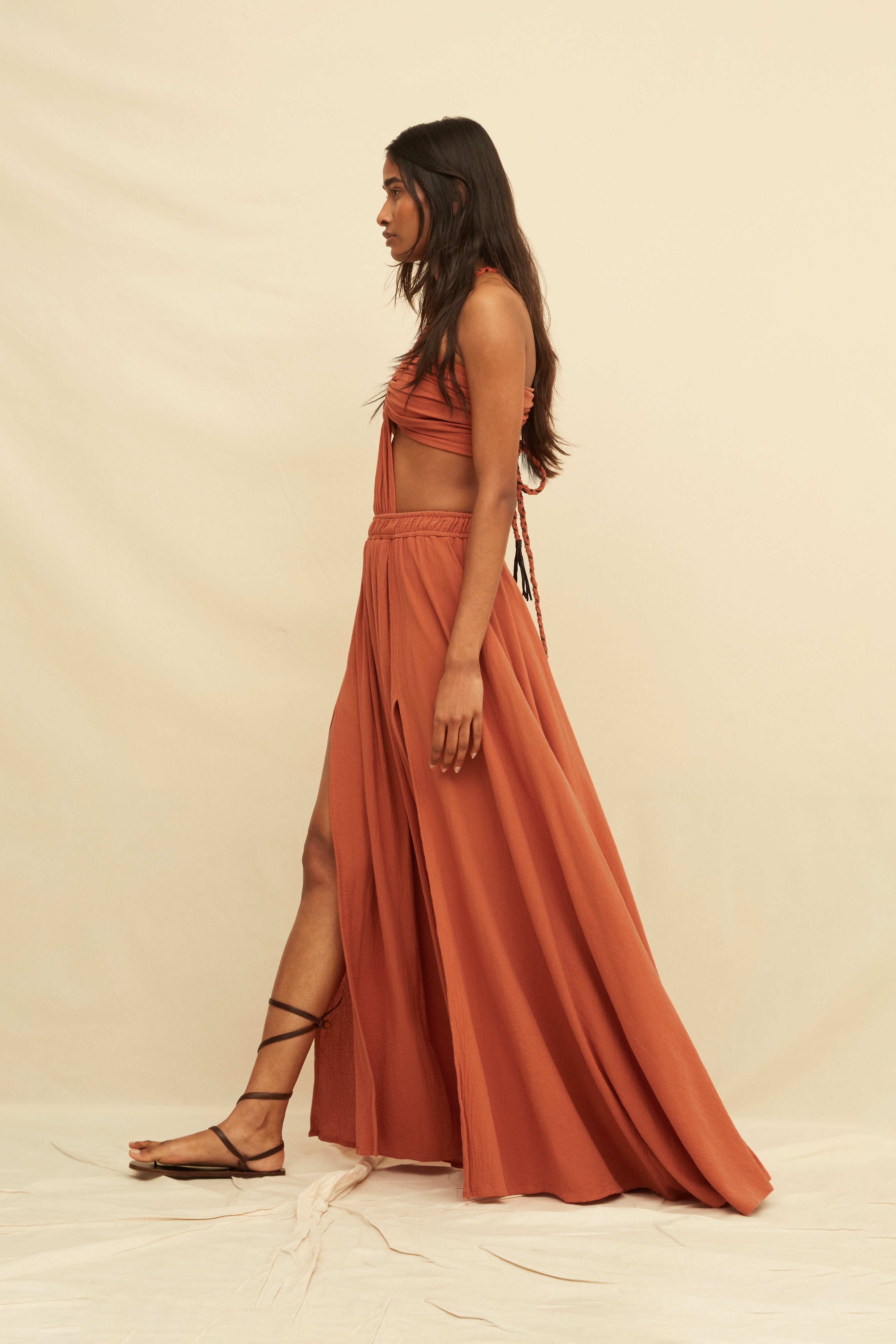 Xpujil Maxi Dress Artisanal Cotton - Burnt Ochre