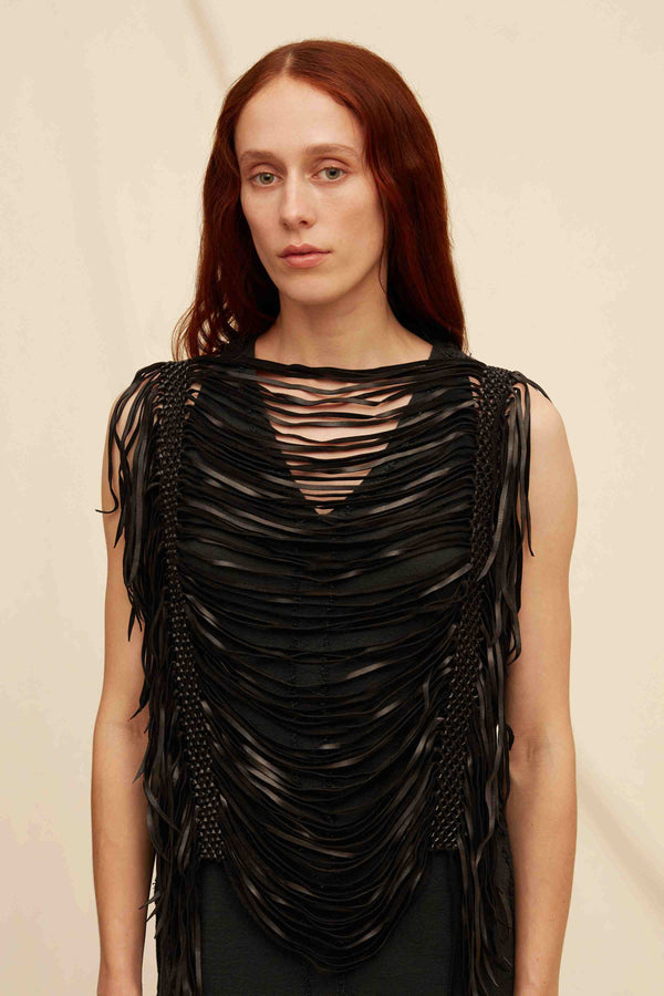 Xuxcab Top Macramé Leather - Black