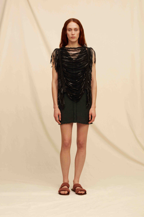 Xuxcab Top Macramé Leather - Black