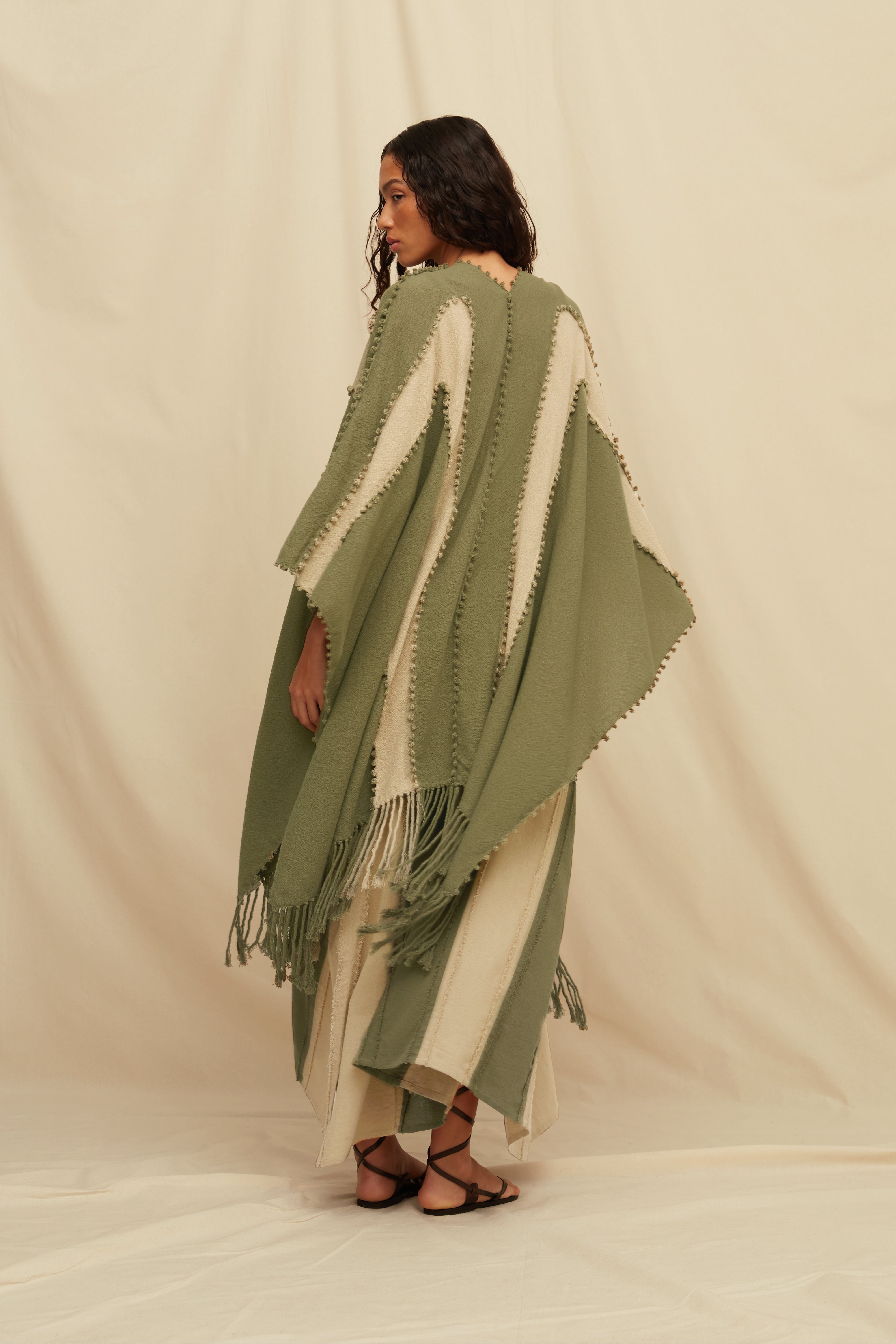 Yalchen Knots Lines Cape Cotton Jute - Olive / Sepia