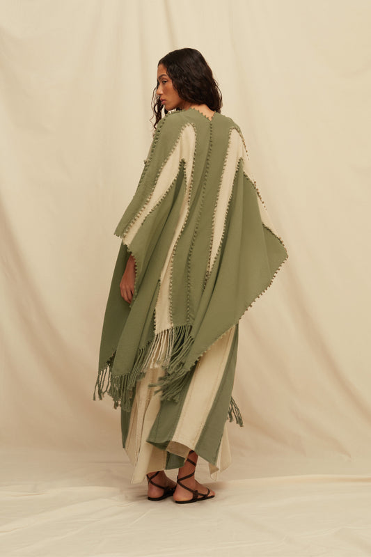 YALCHEN KNOTS LINES CAPE - OLIVE / SEPIA