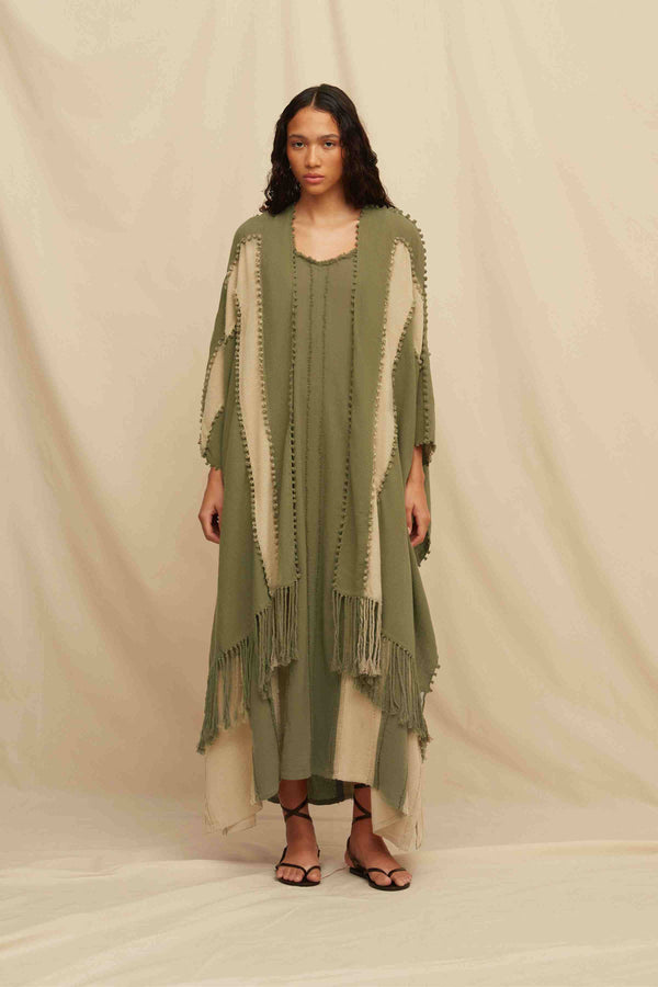 Yalchen Knots Lines Cape Cotton Jute - Olive / Sepia