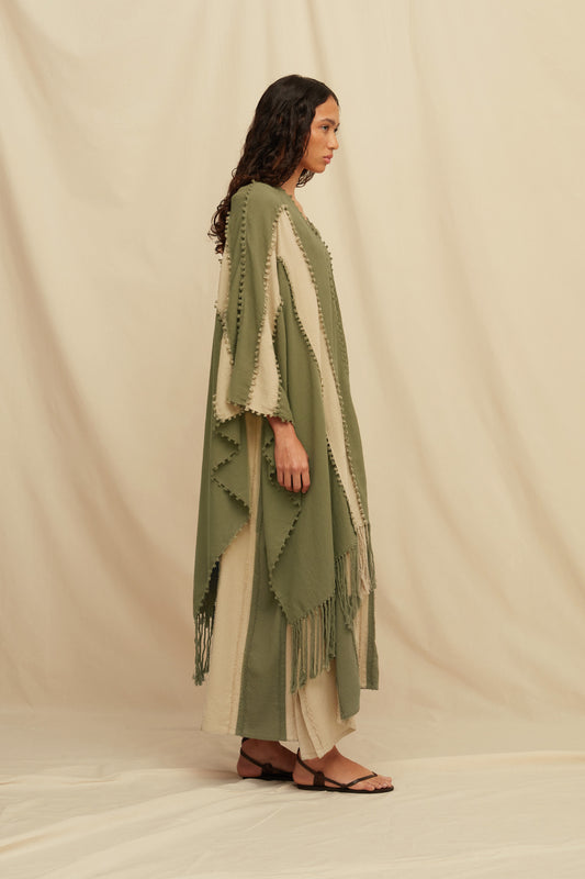 YALCHEN KNOTS LINES CAPE - OLIVE / SEPIA