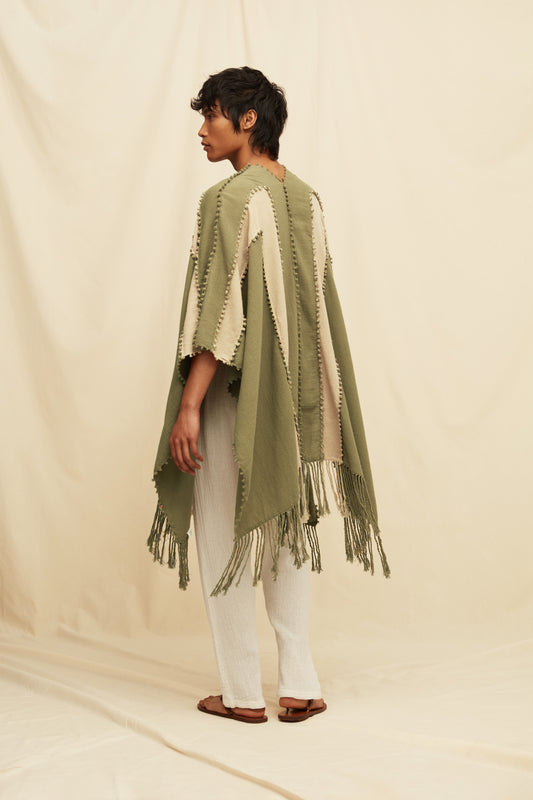 YALCHEN KNOTS LINES CAPE - OLIVE / SEPIA