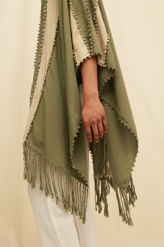 YALCHEN KNOTS LINES CAPE - OLIVE / SEPIA