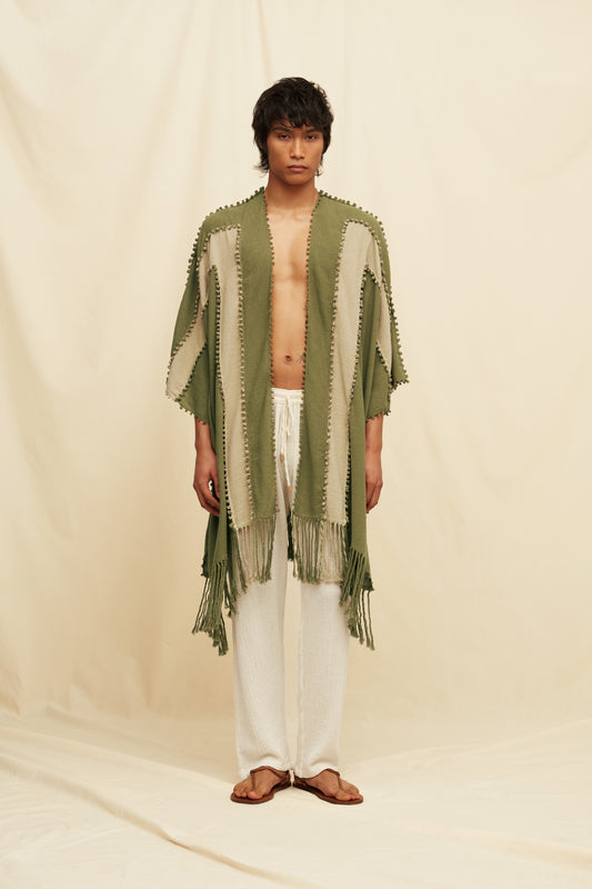 YALCHEN KNOTS LINES CAPE - OLIVE / SEPIA