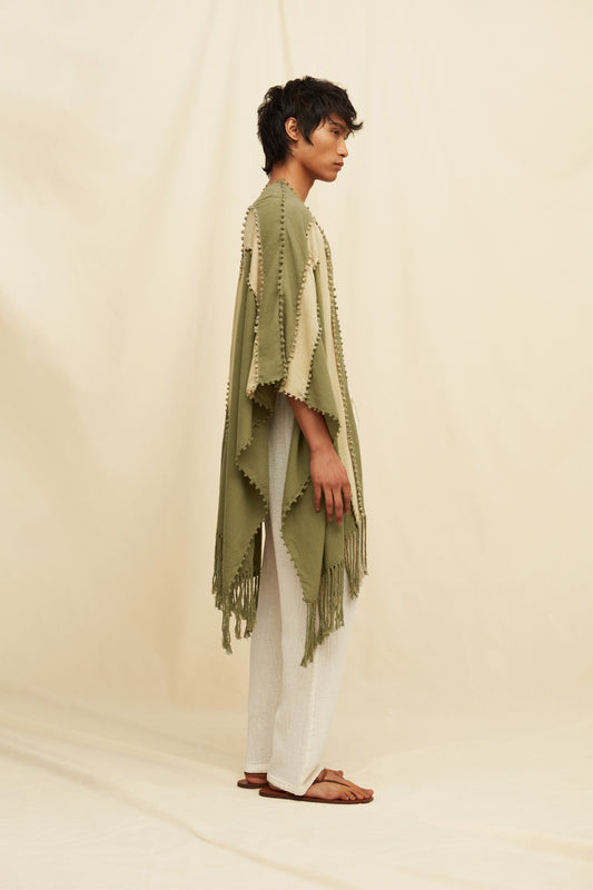 YALCHEN KNOTS LINES CAPE - OLIVE / SEPIA