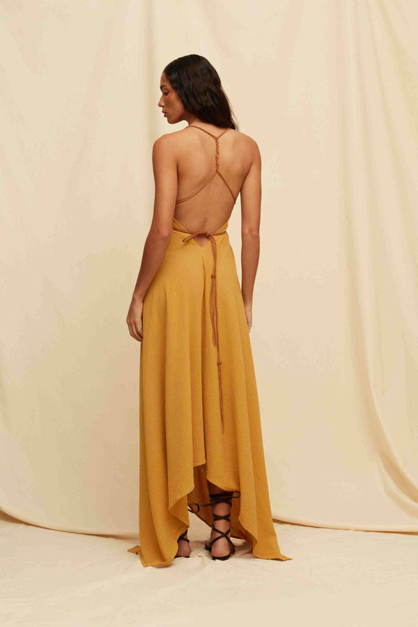 Yatzil Dress Artisanal Cotton - Mustard