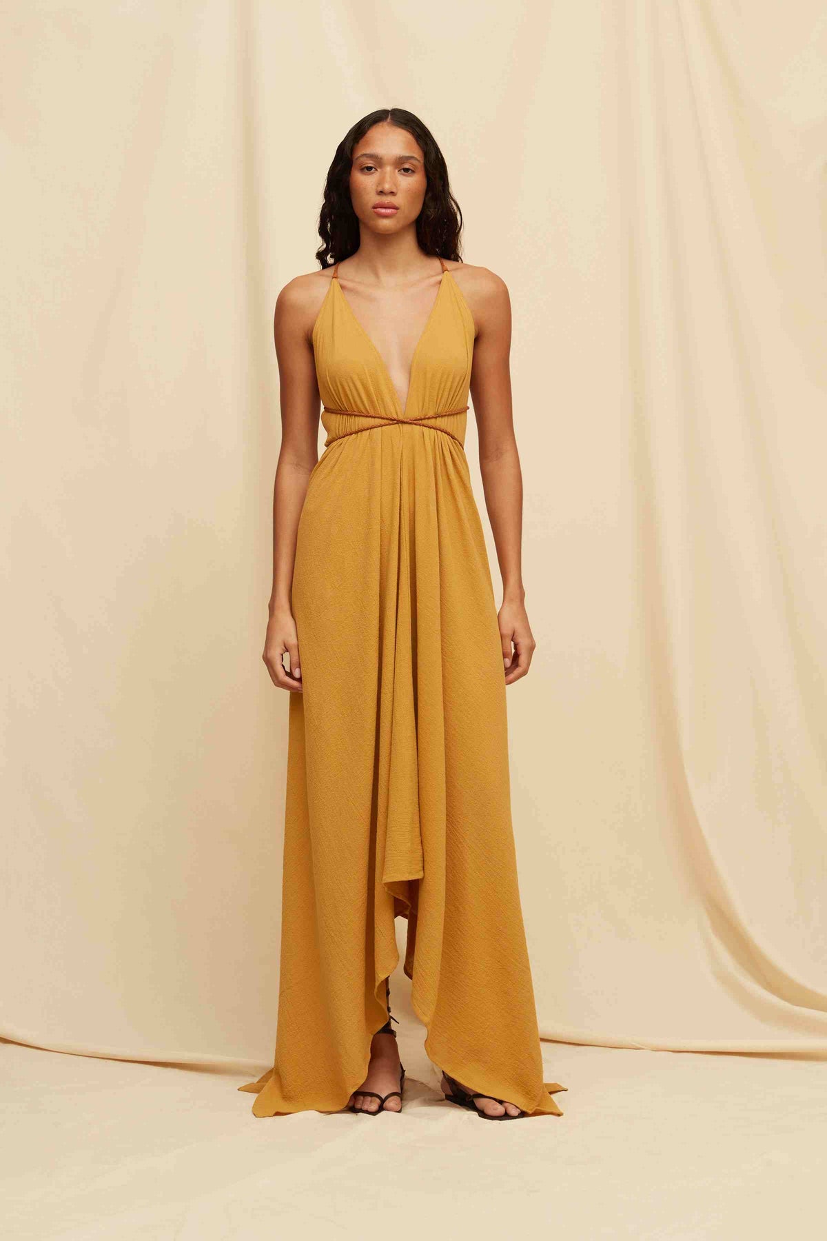 artisanal gold tie front dress Gold Shimmery Long Sleeve Front Twist Cocktail Dress – The Teal Eagle  Boutique main image 0