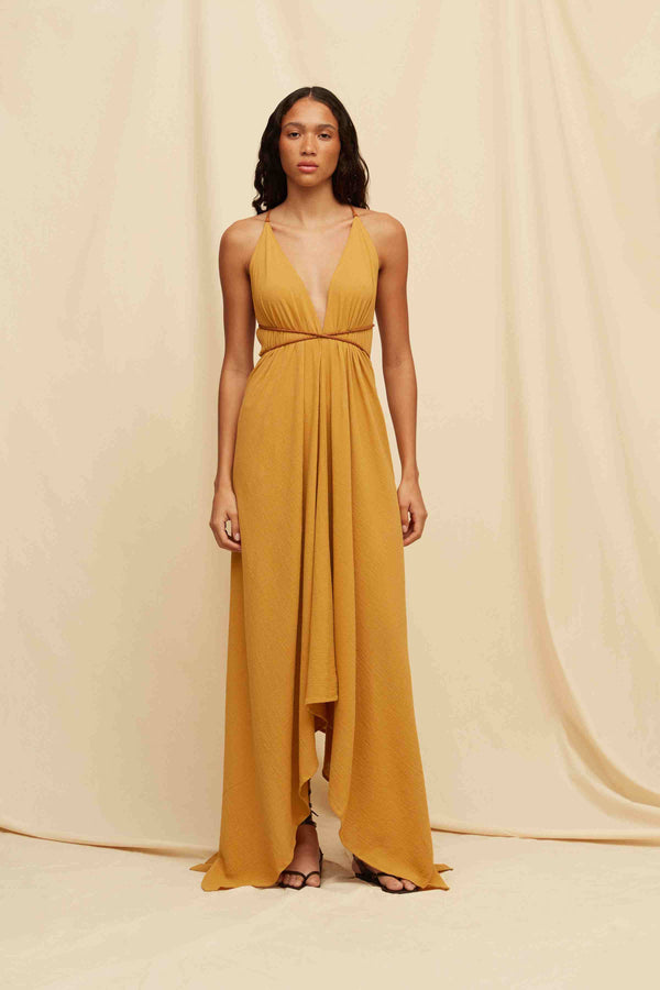 Yatzil Dress Artisanal Cotton - Mustard