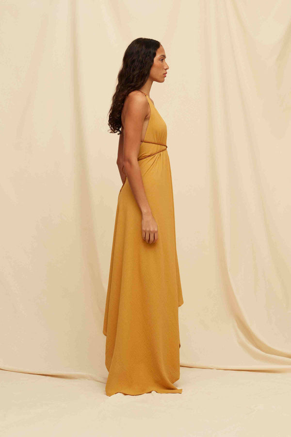 Yatzil Dress Artisanal Cotton - Mustard