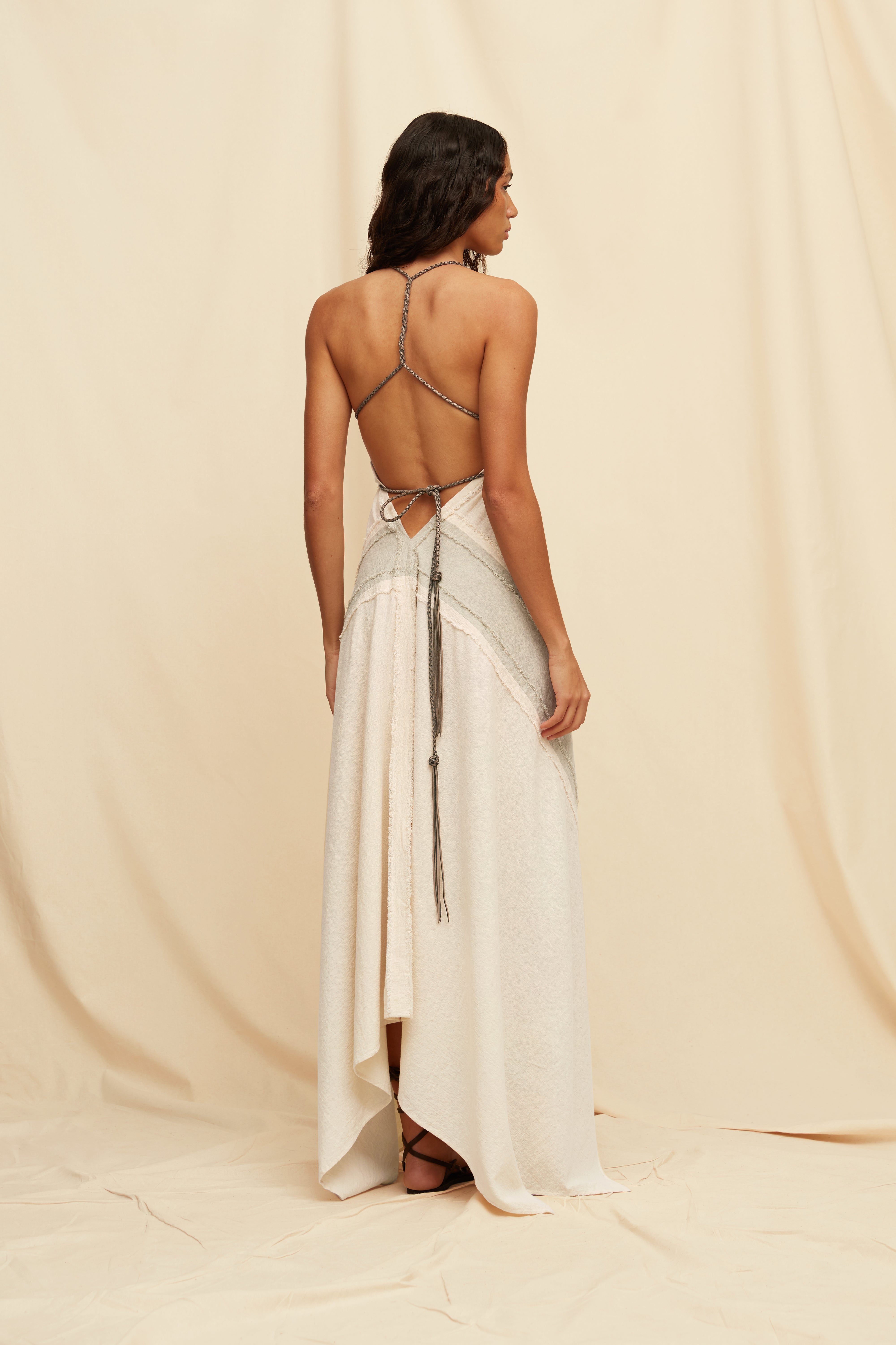 Yatzil Lines Dress Artisanal Cotton - Quiet Grey / Natural