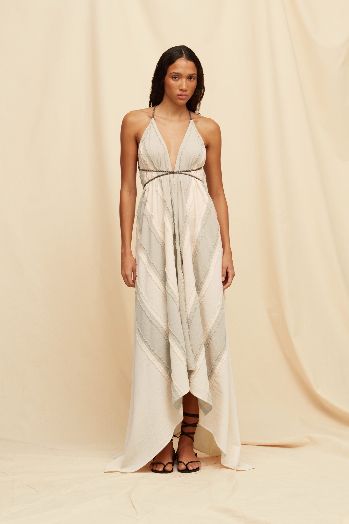 YATZIL LINES DRESS - QUIET GREY / NATURAL