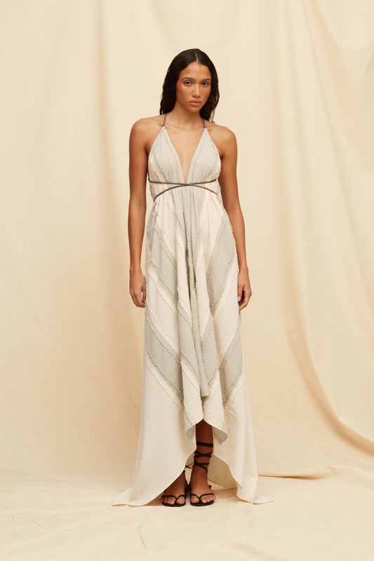 YATZIL LINES DRESS - QUIET GREY / NATURAL