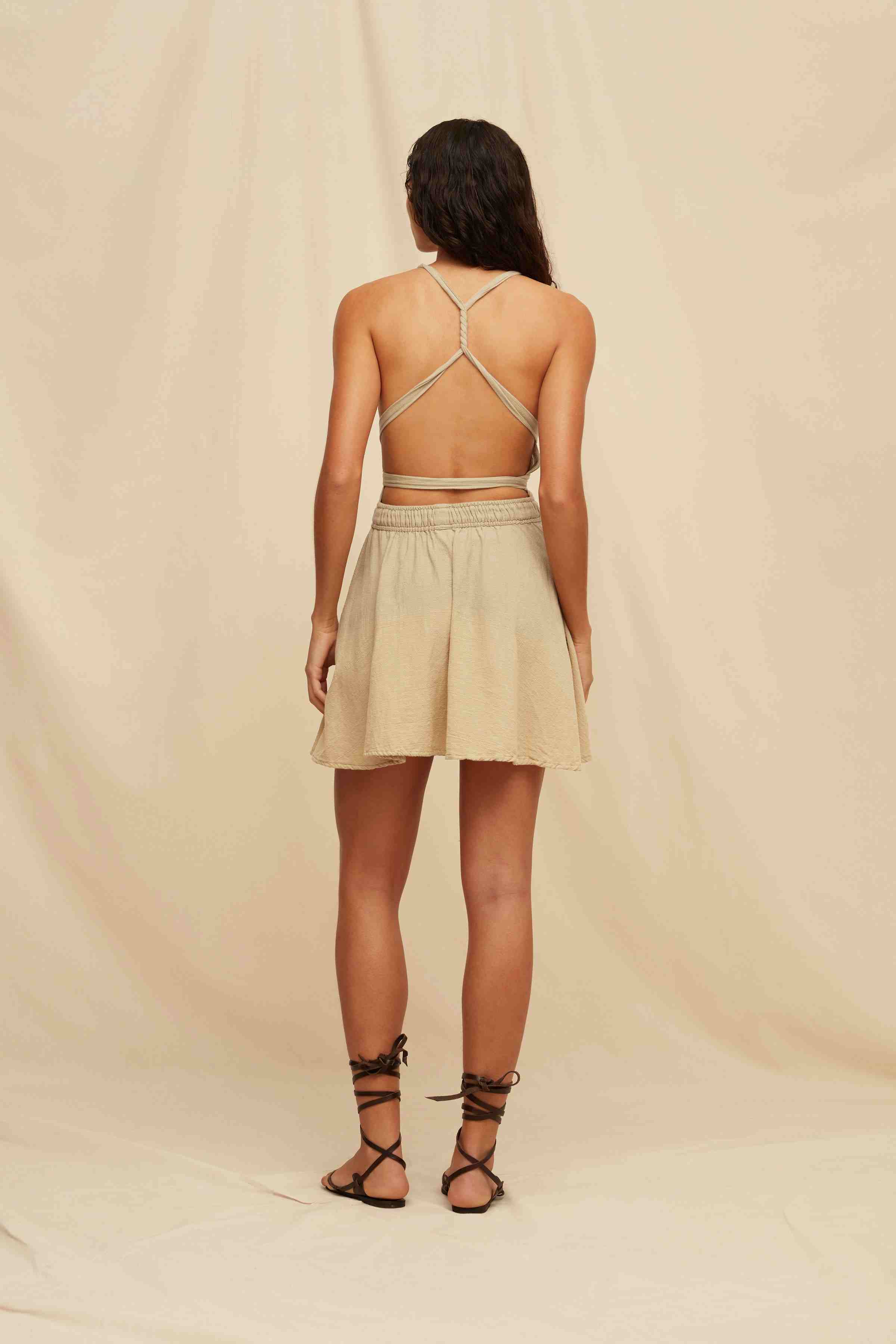 Hera Short Dress Artisanal Cotton - Sepia Tie Dye