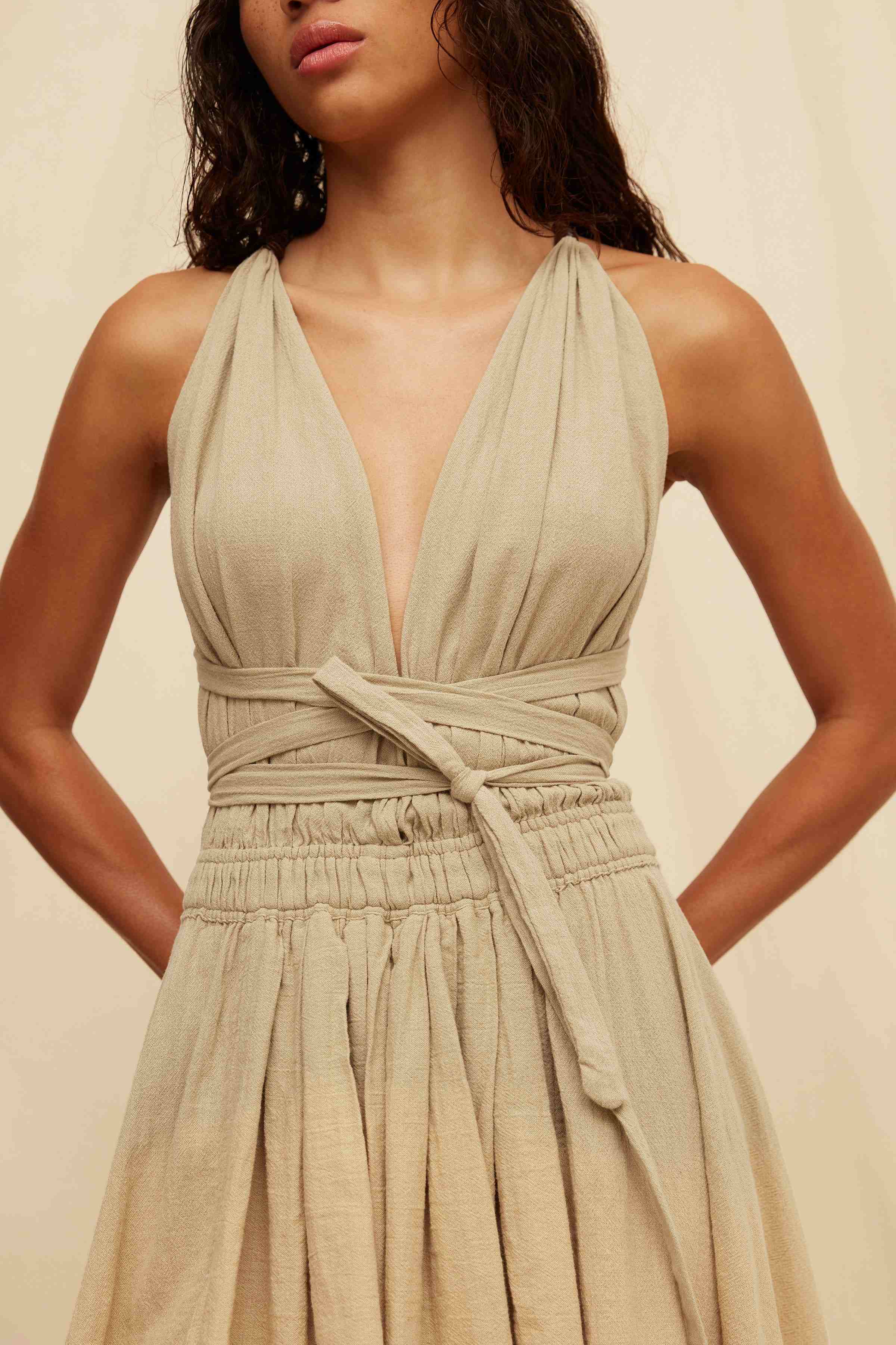 Hera Short Dress Artisanal Cotton - Sepia Tie Dye