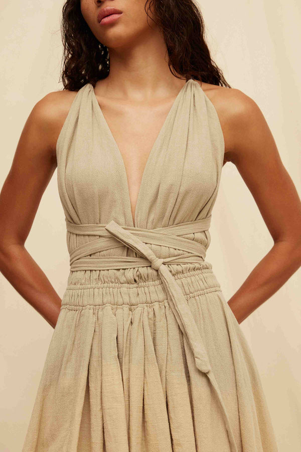 Hera Short Dress Artisanal Cotton - Sepia Tie Dye