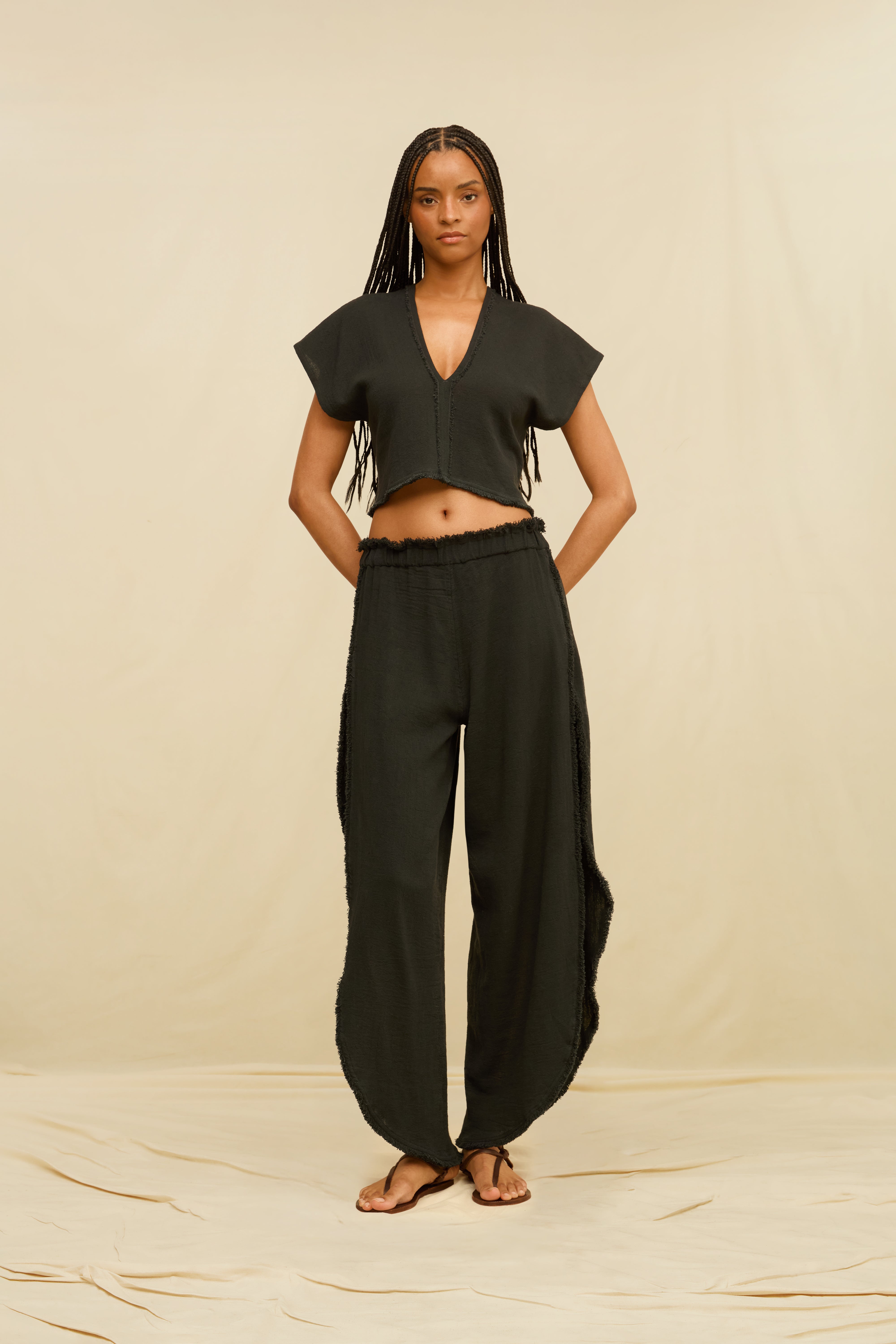 Amro Cropped Top Cotton Jute - Black