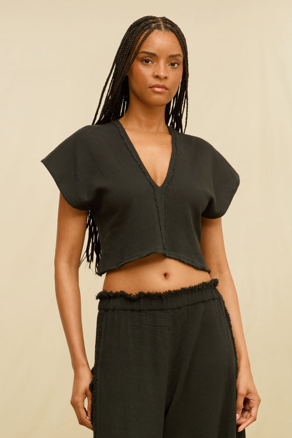 Amro Cropped Top Cotton Jute - Black