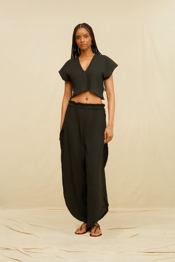 Amro Cropped Top Cotton Jute - Black