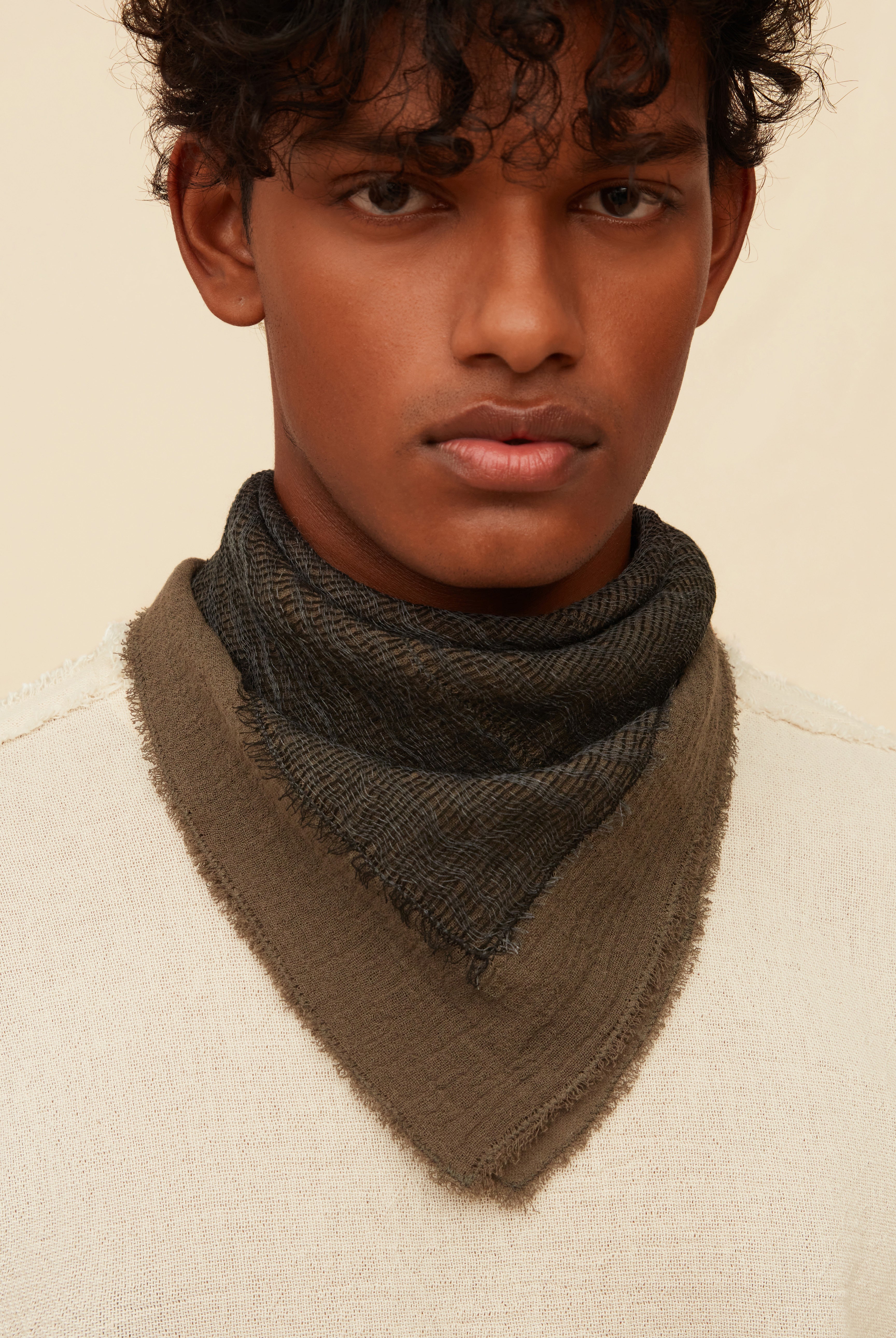 Chel Scarf Cotton Gauze - Volcanic Grey / Black