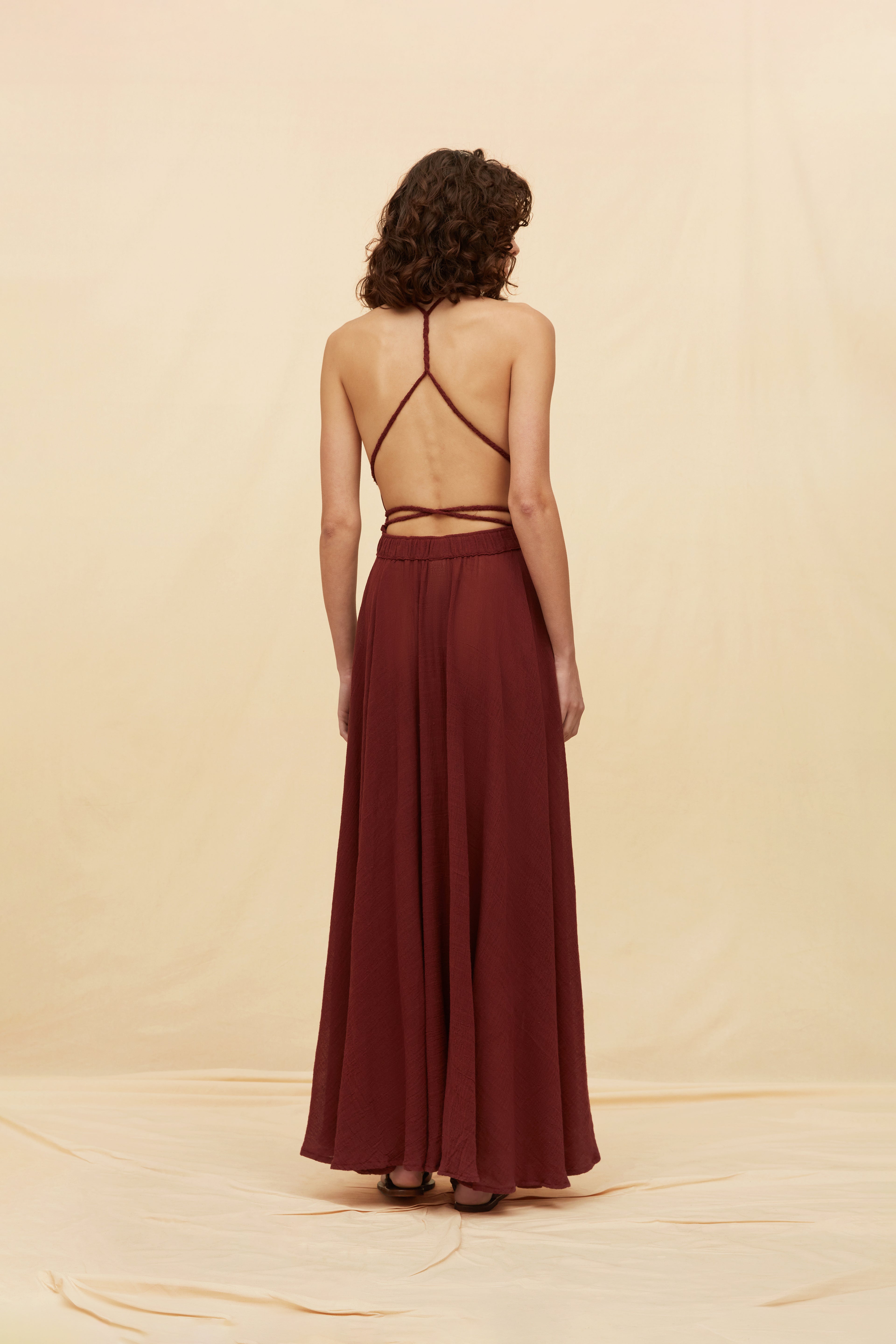 HERA GAUZE DRESS - RUBY WINE