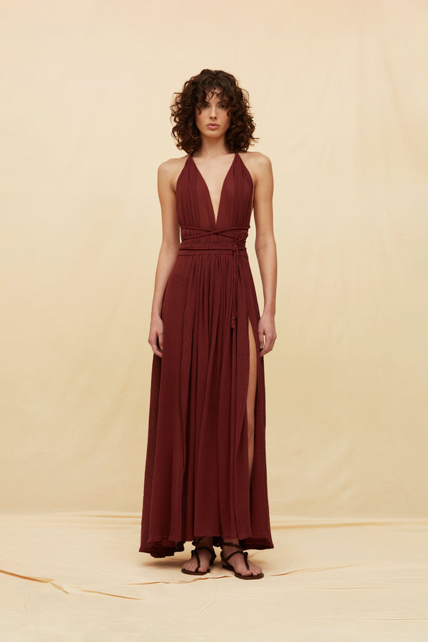 HERA GAUZE DRESS - RUBY WINE