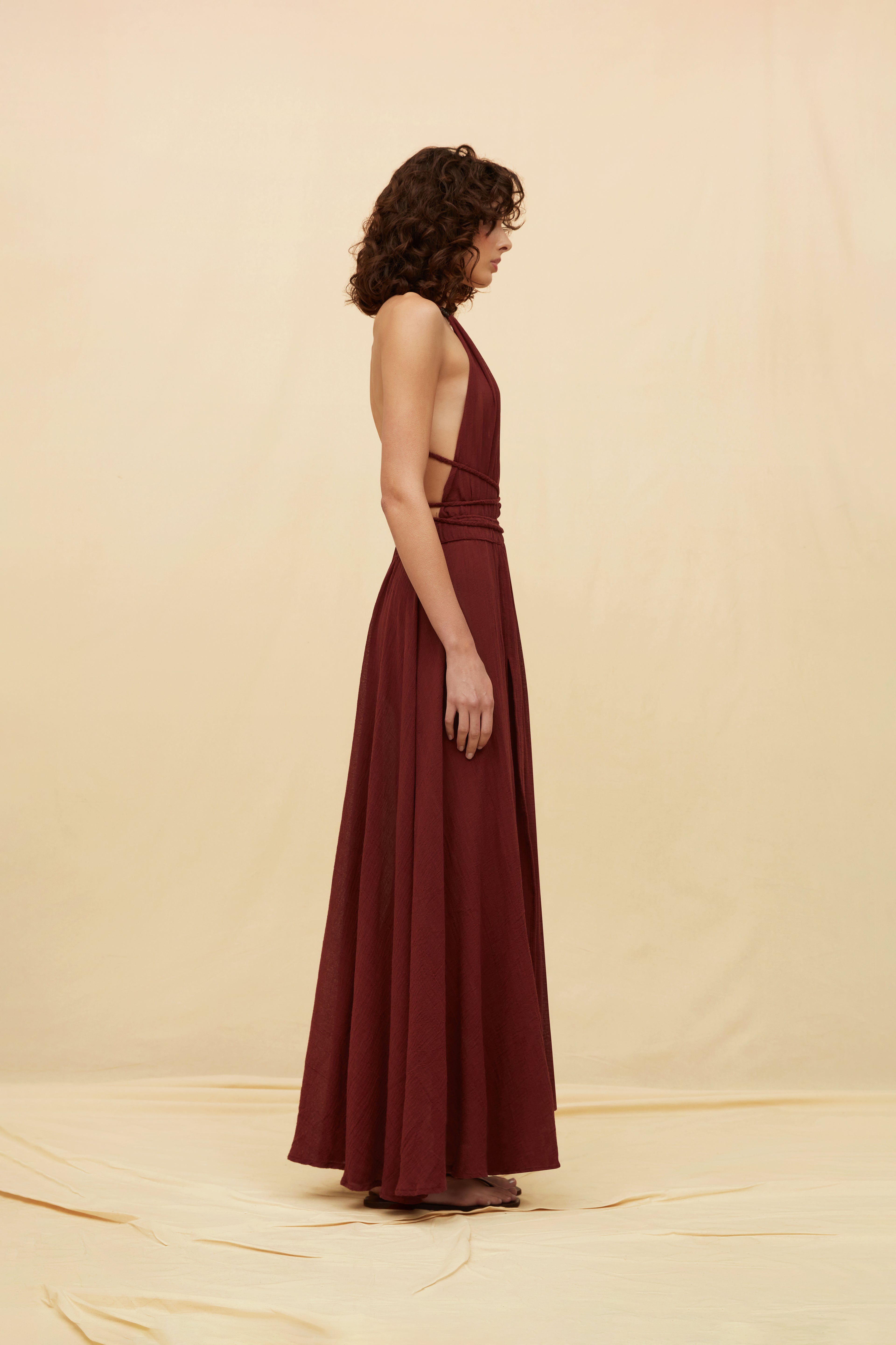 HERA GAUZE DRESS - RUBY WINE