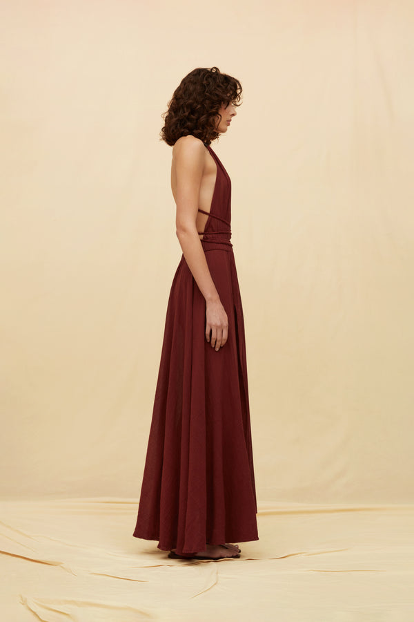 Hera Gauze Dress Cotton Gauze - Ruby Wine