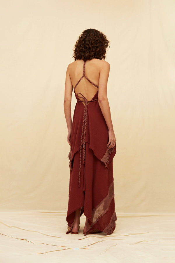 Koa Maxi Dress Artisanal Cotton - Ruby Wine