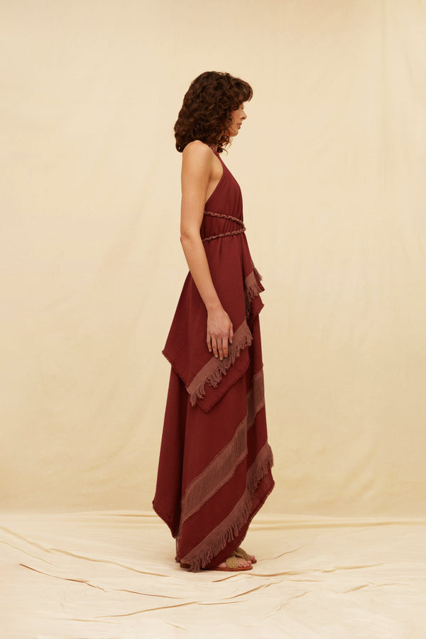 Koa Maxi Dress Artisanal Cotton - Ruby Wine