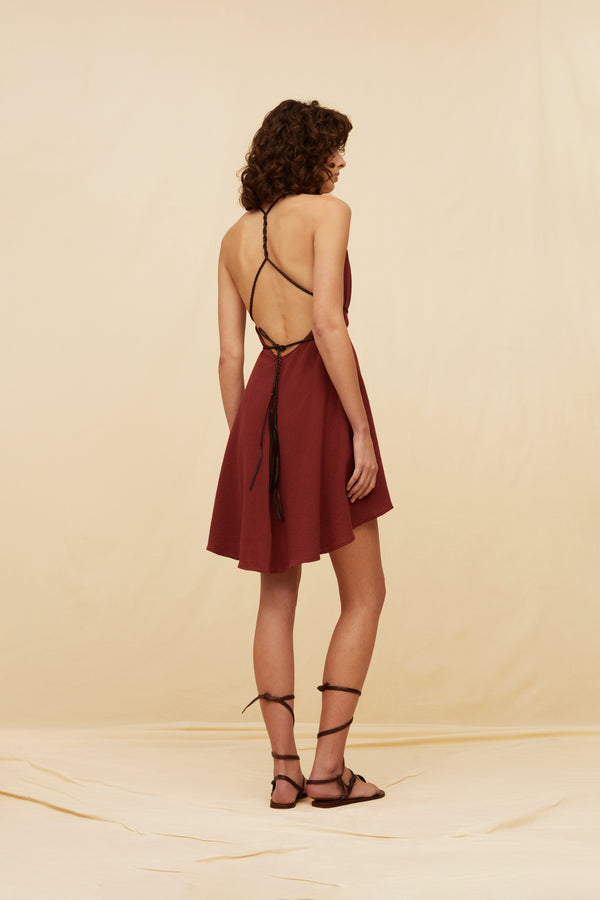 Mahahual Mini Dress Artisanal Cotton - Ruby Wine