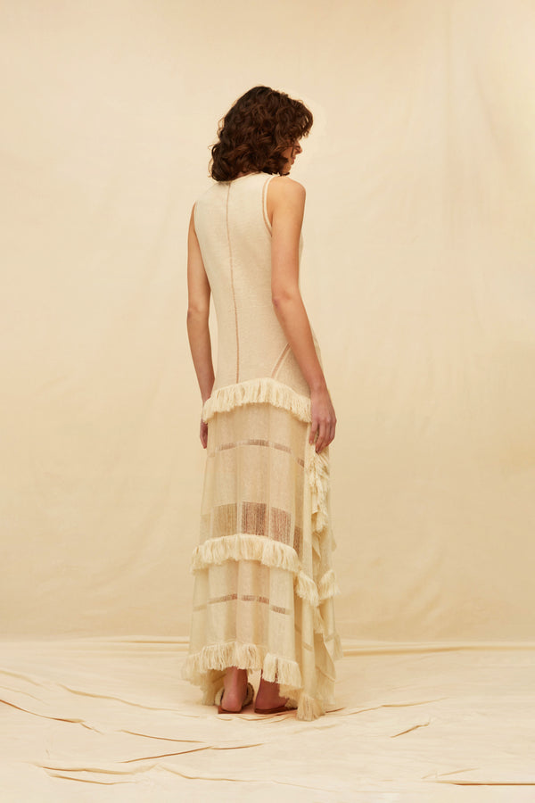 Maia Knit Maxi Dress Linen Blend - Natural