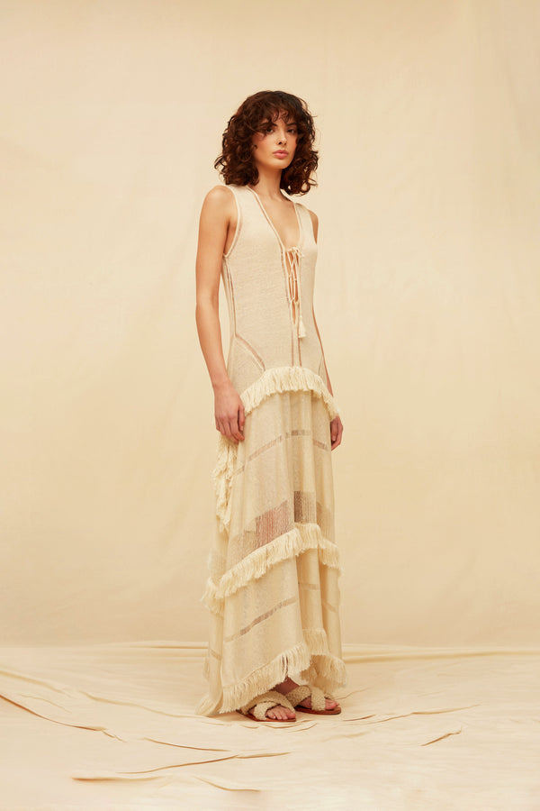Maia Knit Maxi Dress Linen Blend - Natural