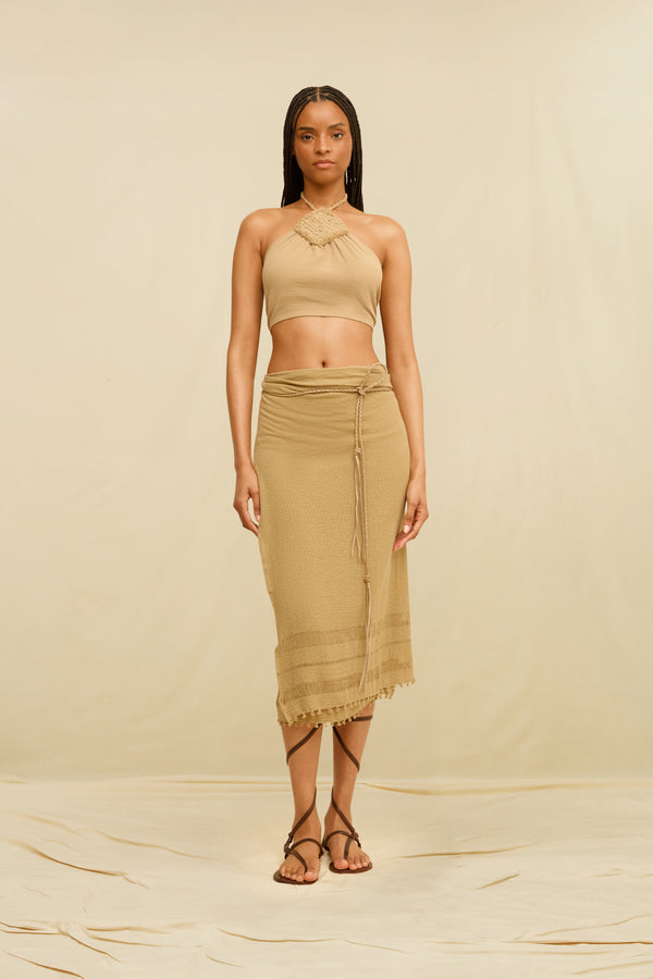 Pareo Leather Long Cotton Jute - Sepia