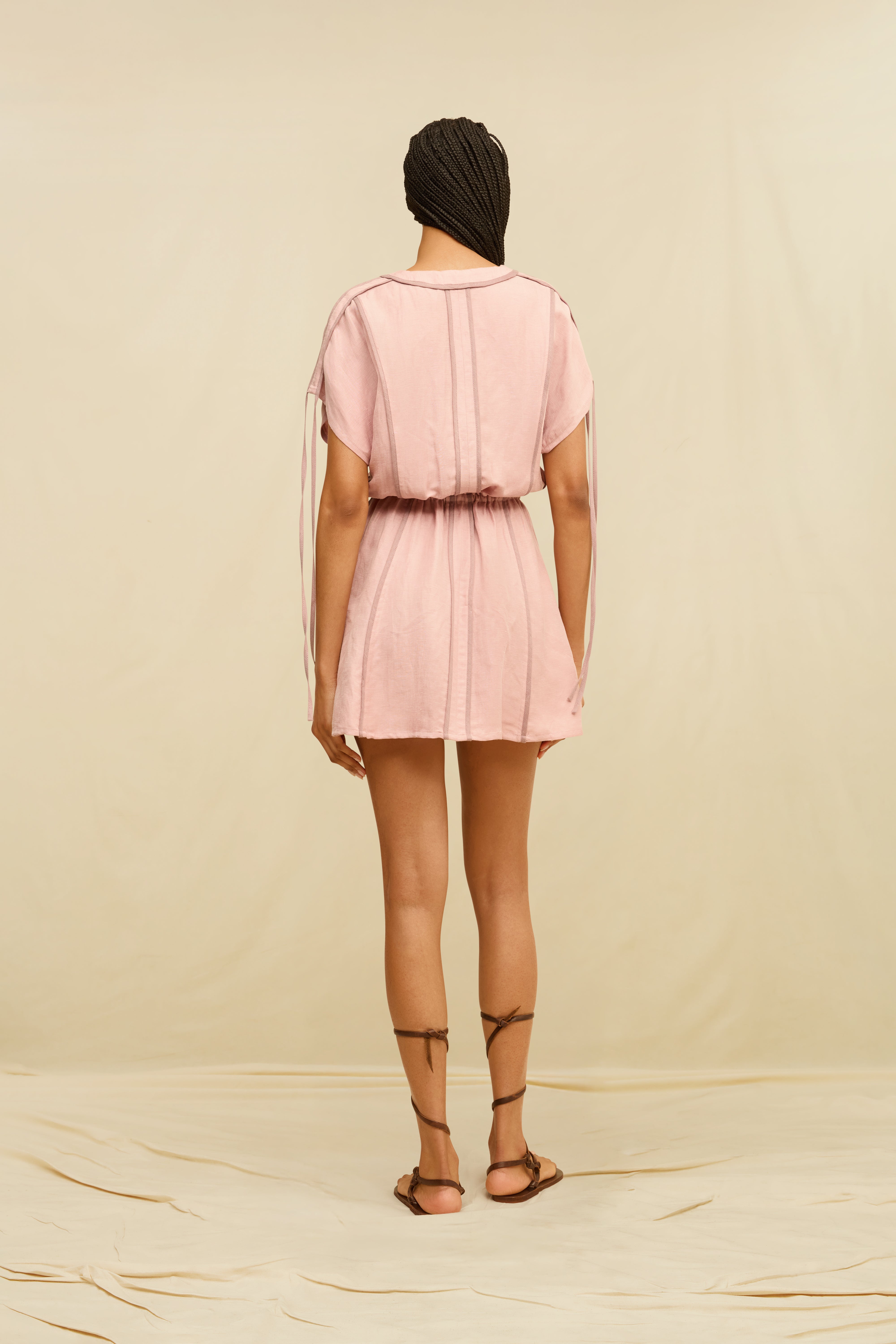 Rhea Mini Dress Linen Cupro - Clay Pink