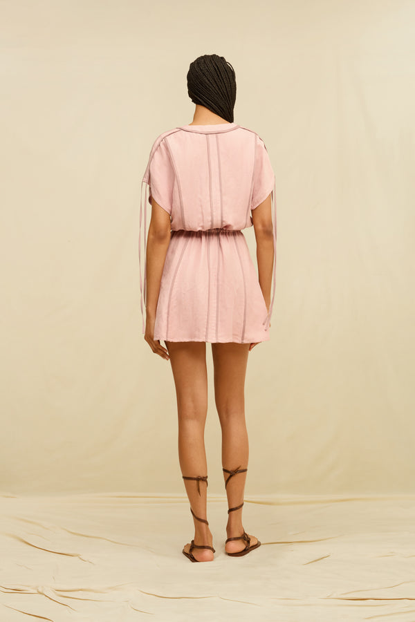 Rhea Mini Dress Linen Cupro - Clay Pink