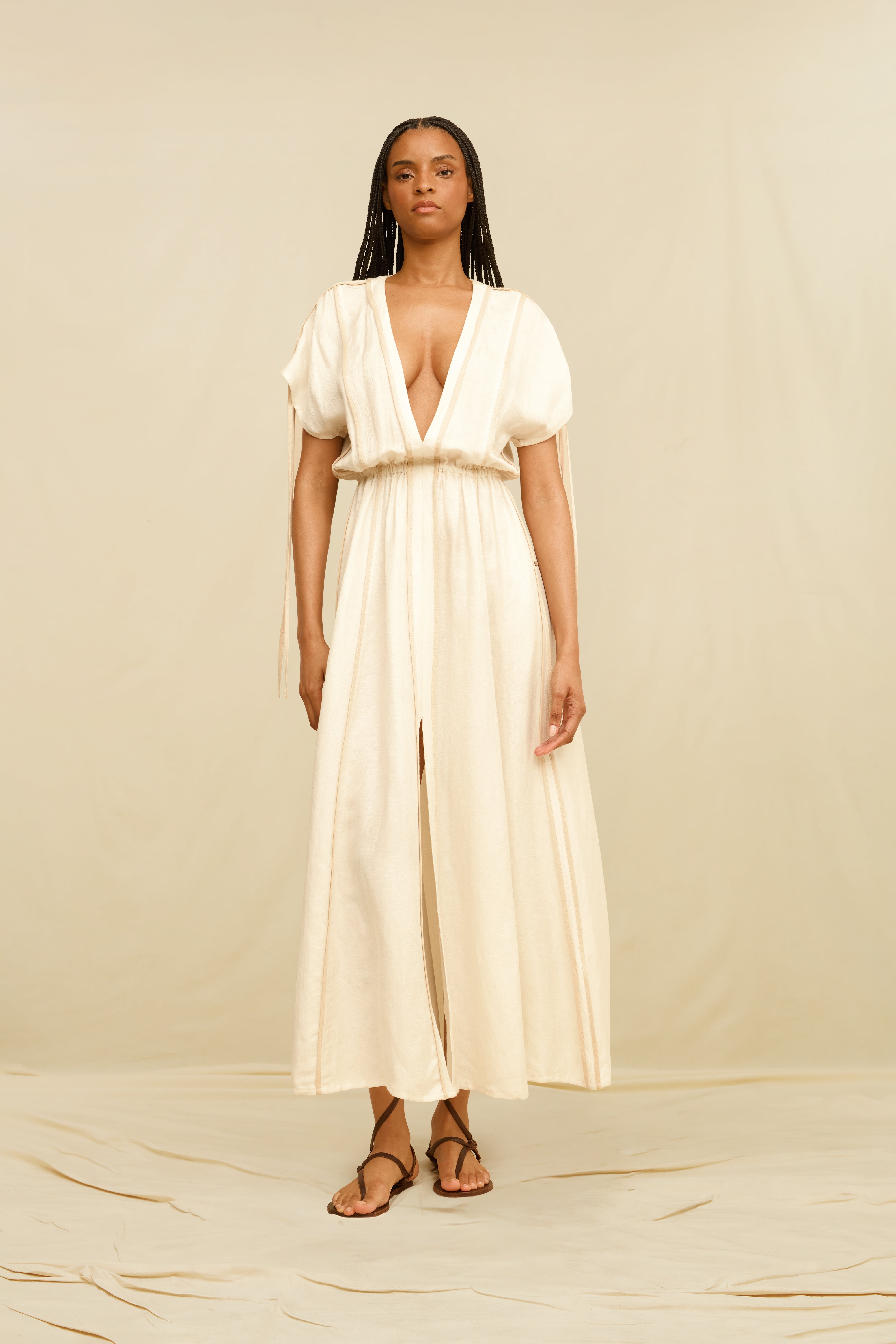 Solara Long Dress Linen Cupro - Bone