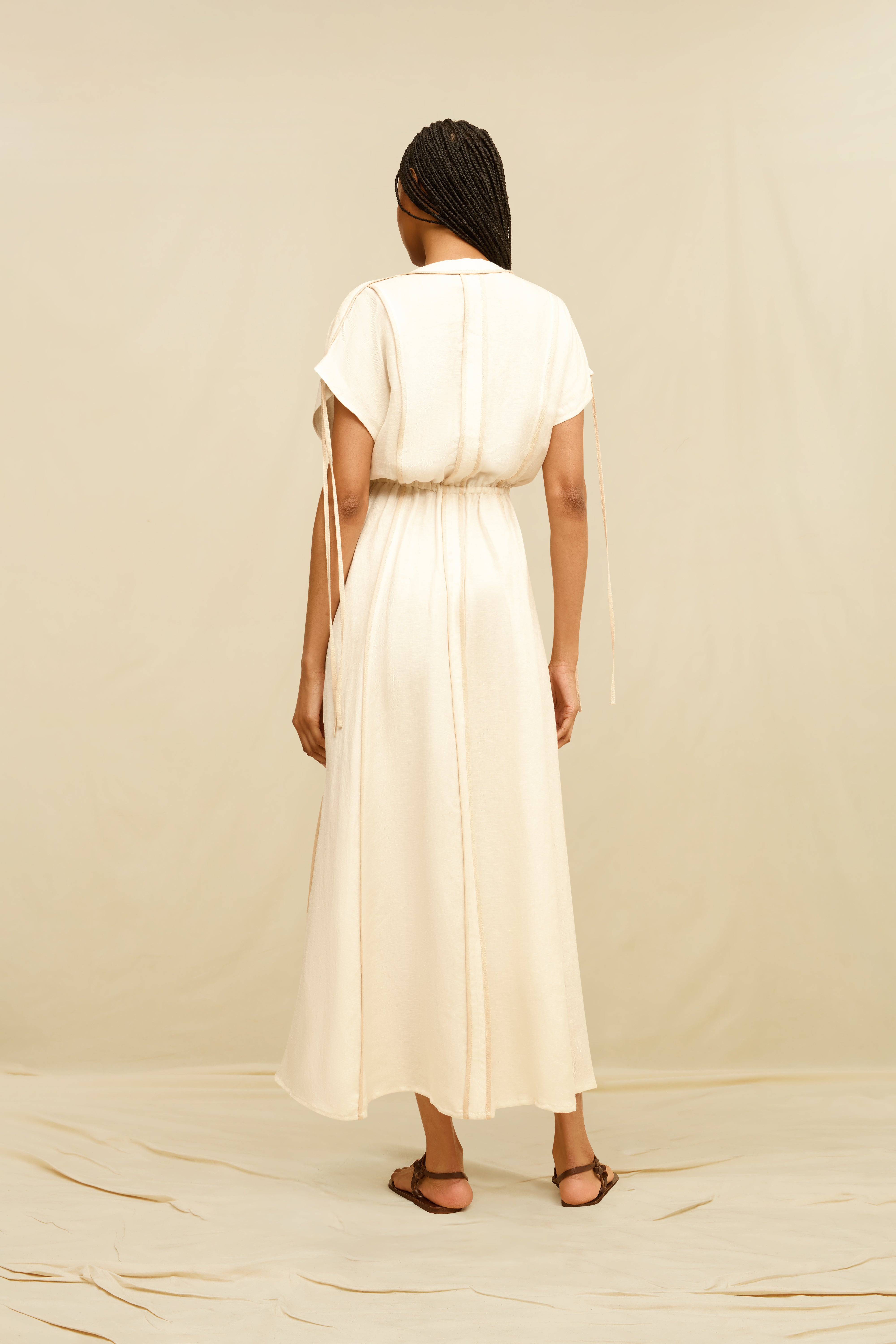 Solara Long Dress Linen Cupro - Bone
